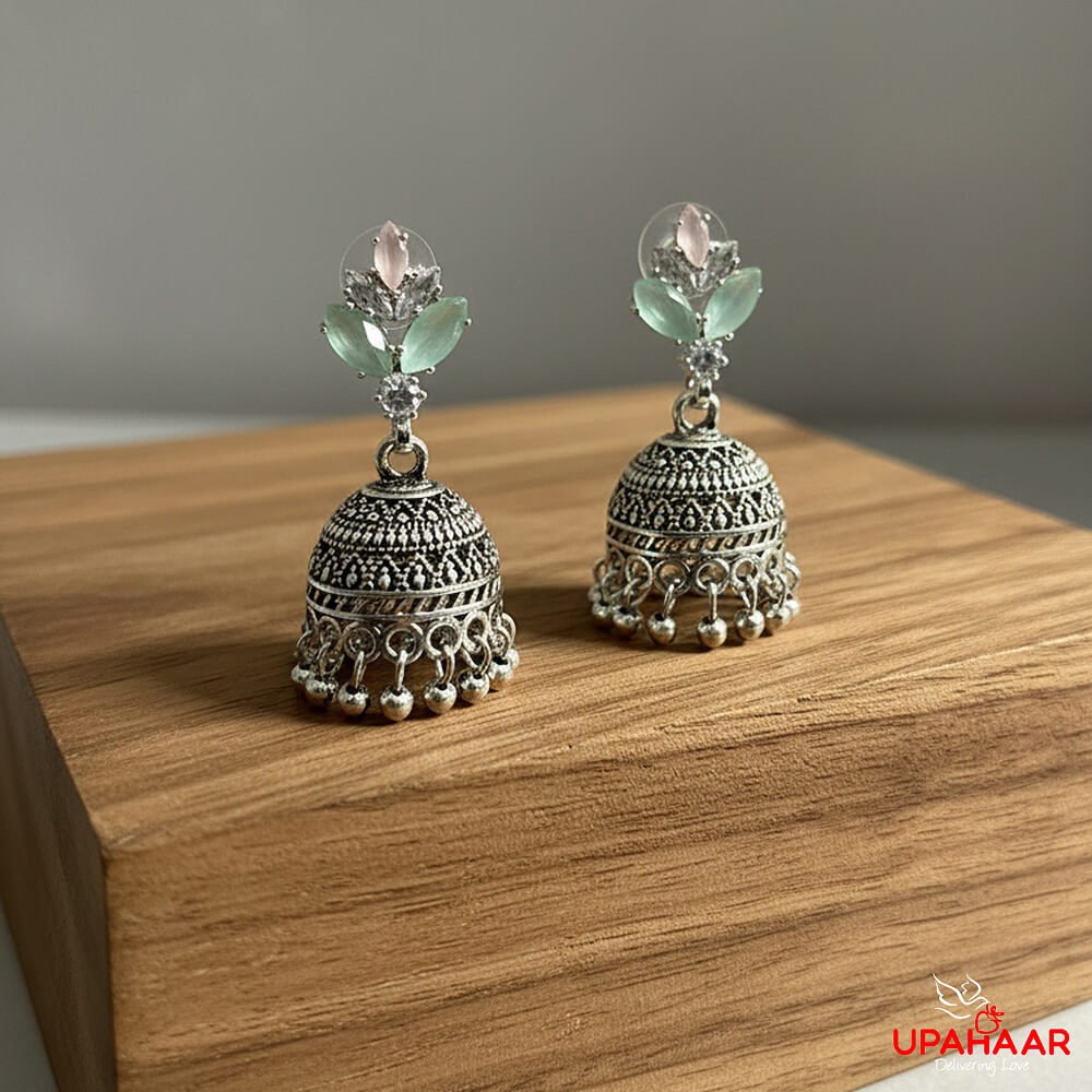 Oxidised Stone Jhumkas